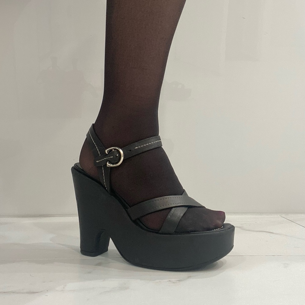 Prada Leather Strappy Platform Wedge Sandals - image 8
